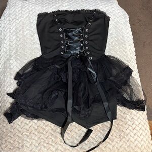 SHEIN Black Mini Dress with Lace-Up Detail